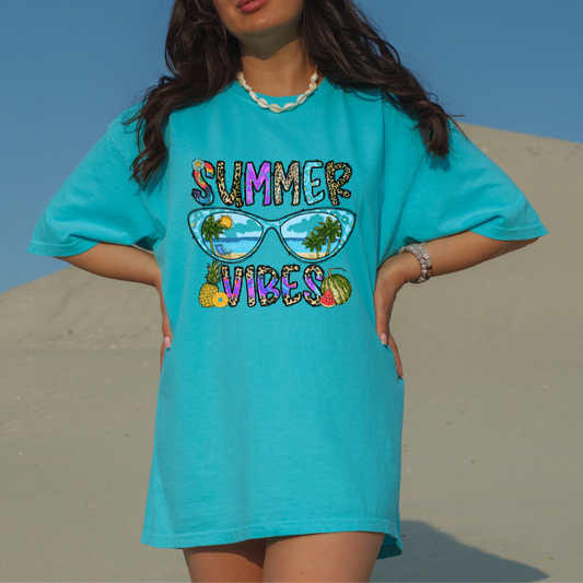 Summer Vibes Comfort Colors Lagoon Blue Tee